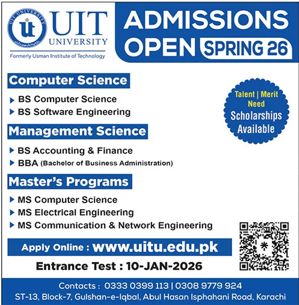 Admission notice for Usman Institute of Technology Karachi UIT University
